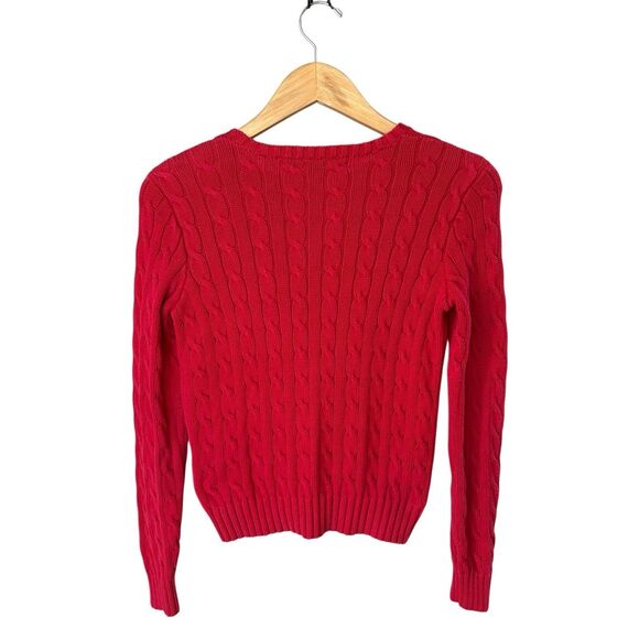 Ralph Lauren Sport Red Cable-Knit 100% Cotton Crewneck Sweater Size S - Picture 3 of 9